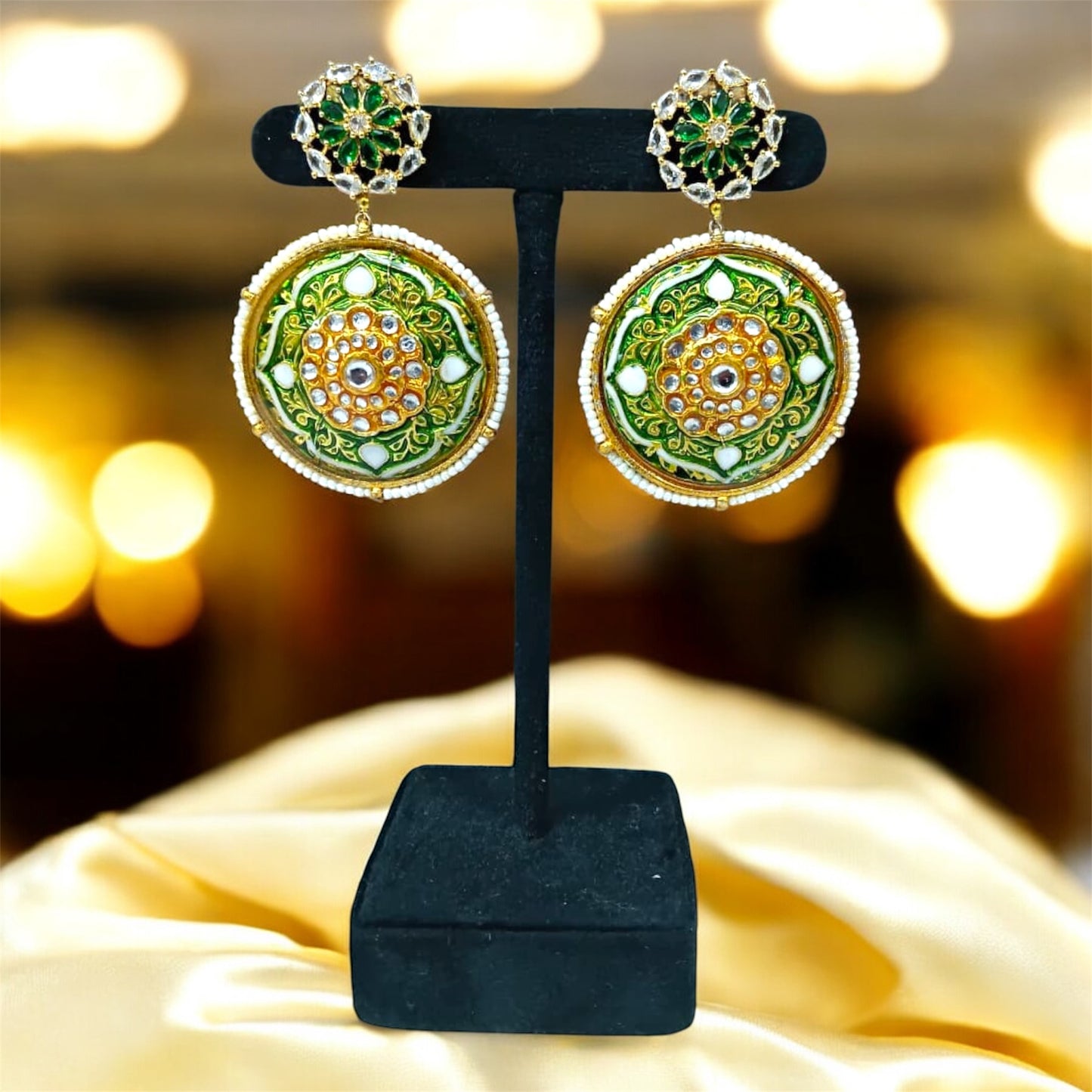 Iraaya Green Meenakari Earrings