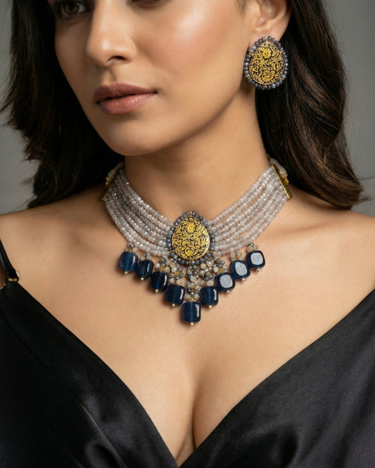 Alluring Moon Grey Choker Set