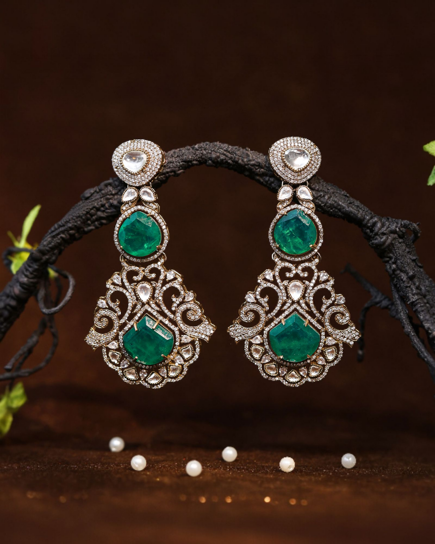 Diamanté Green Earrings