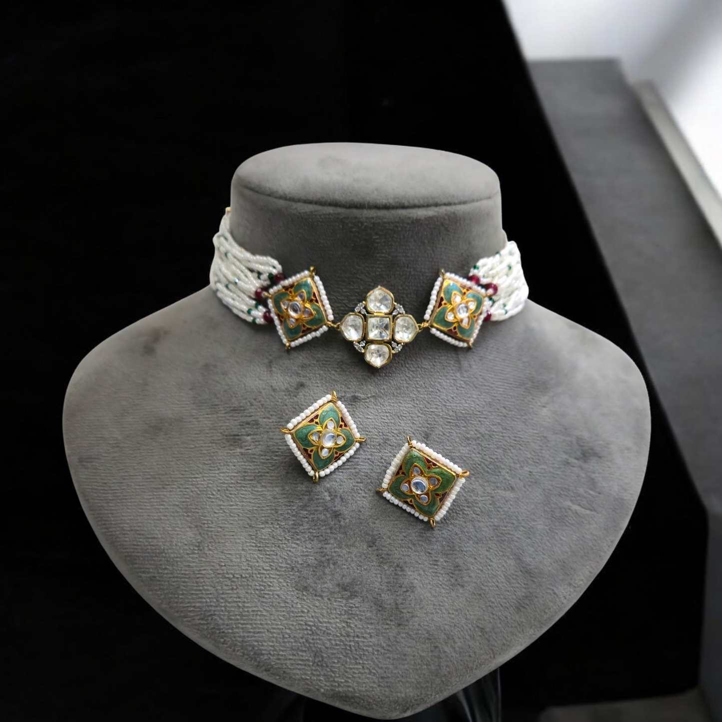 Tavisha Aquamarine Meenakari Charm Necklace Set