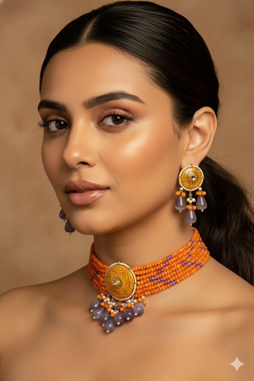 Rangmehal Coral Amethyst Set