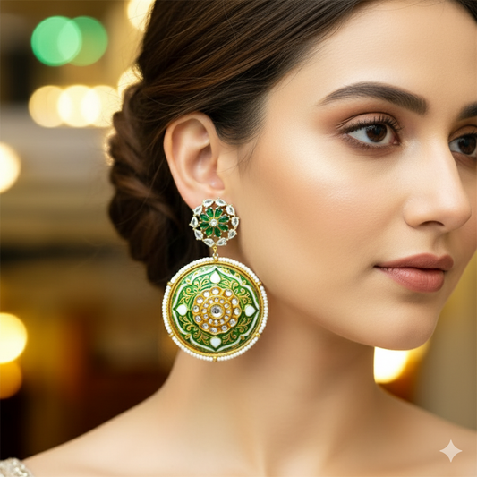 Iraaya Green Meenakari Earrings