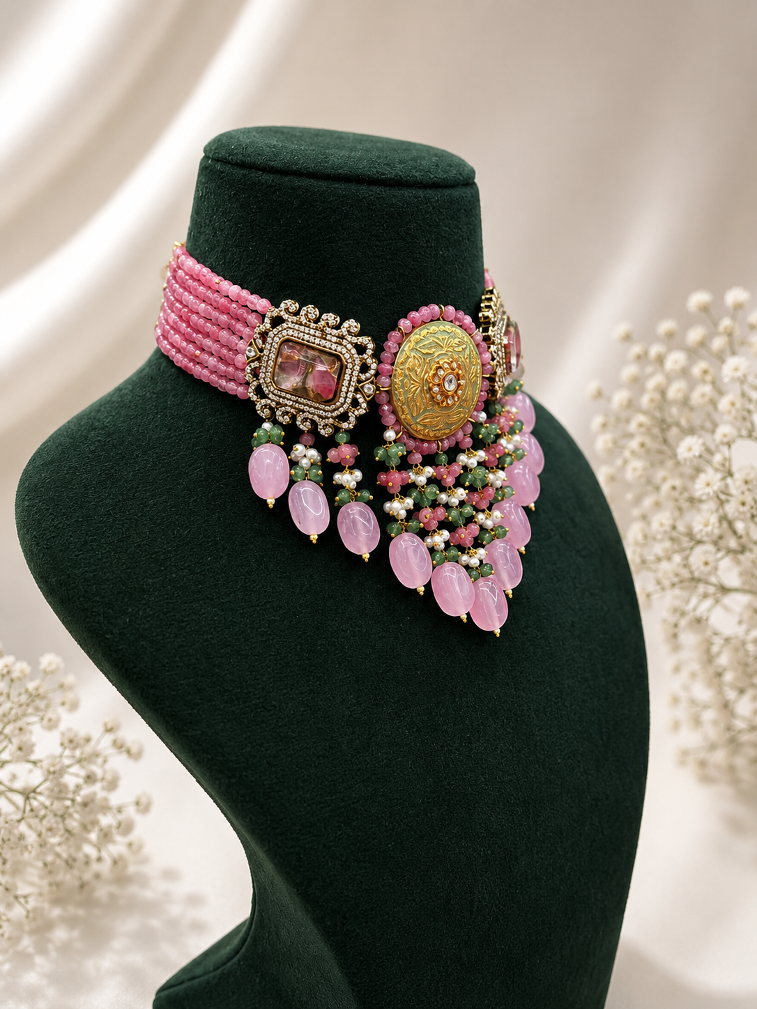 Mira Blush Jade Necklace Set