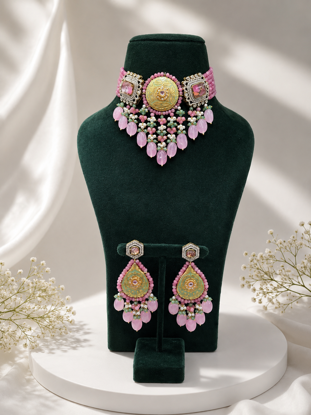 Mira Blush Jade Necklace Set