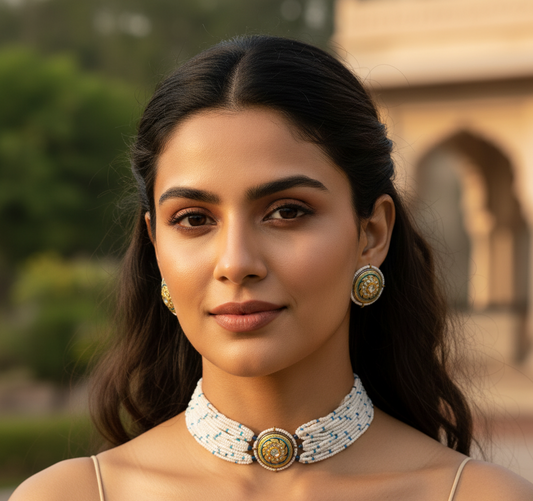 Royal Blue Meenakari Charm Necklace Set