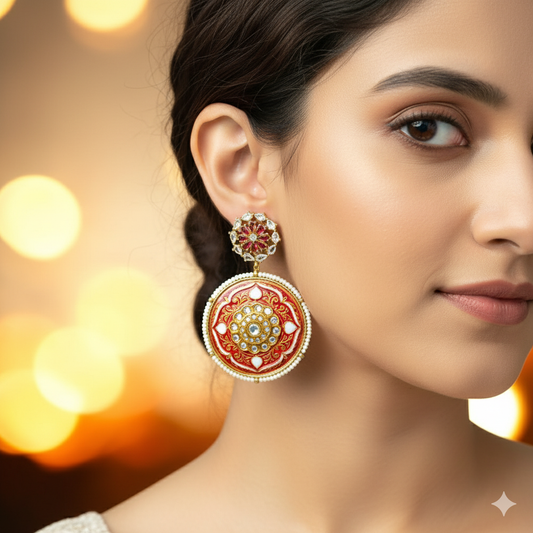 Iraaya Red Meenakari Earrings