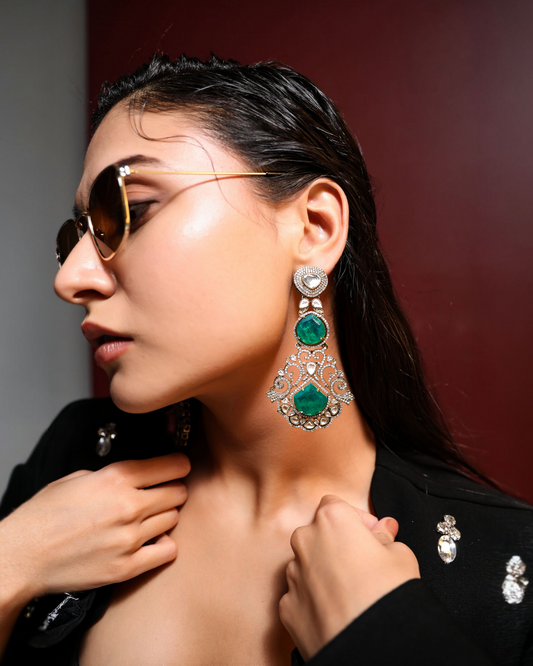 Diamanté Green Earrings