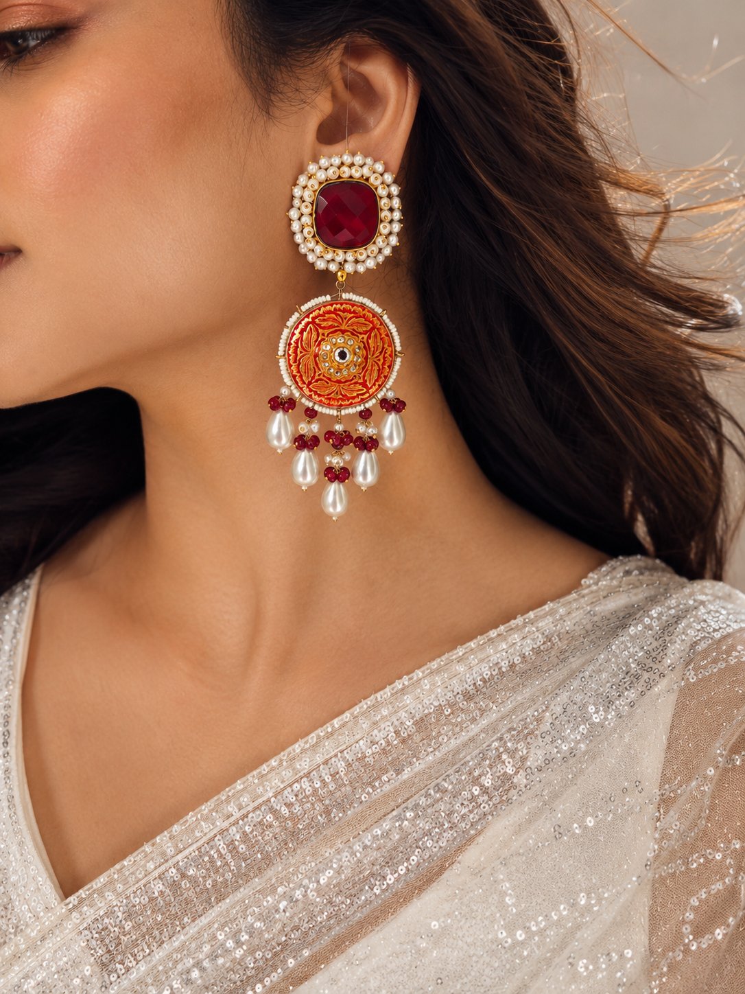 Rangrez Ruby Pearl Earrings