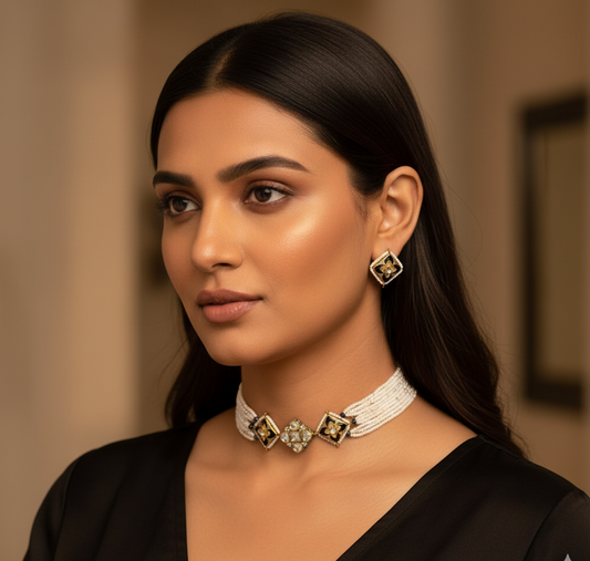 Tavisha Black Meenakari Charm Necklace Set