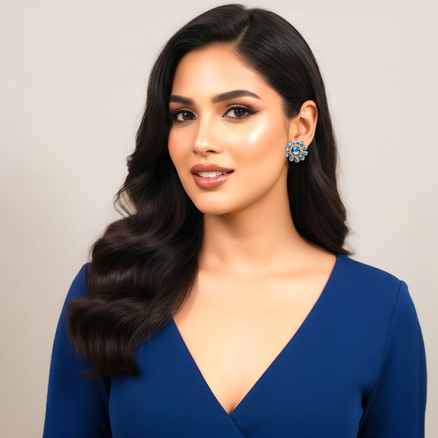 Lily Blue Stud Style Earrings