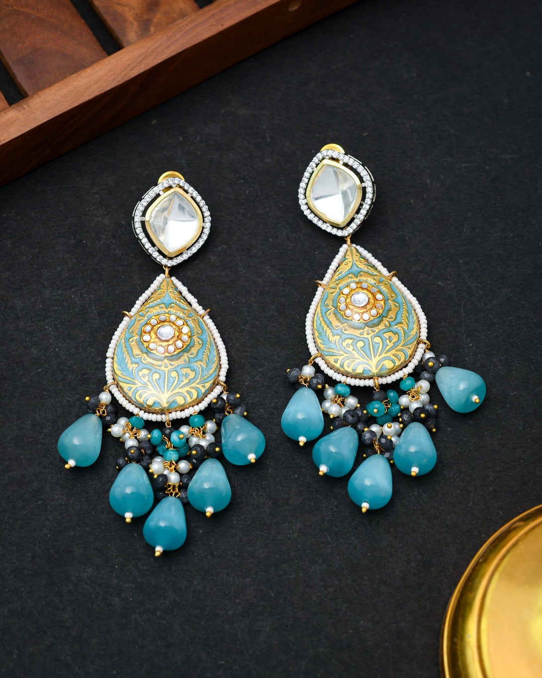 Rooh Turquoise Polki Necklace Set - Pirohee by parul sharma