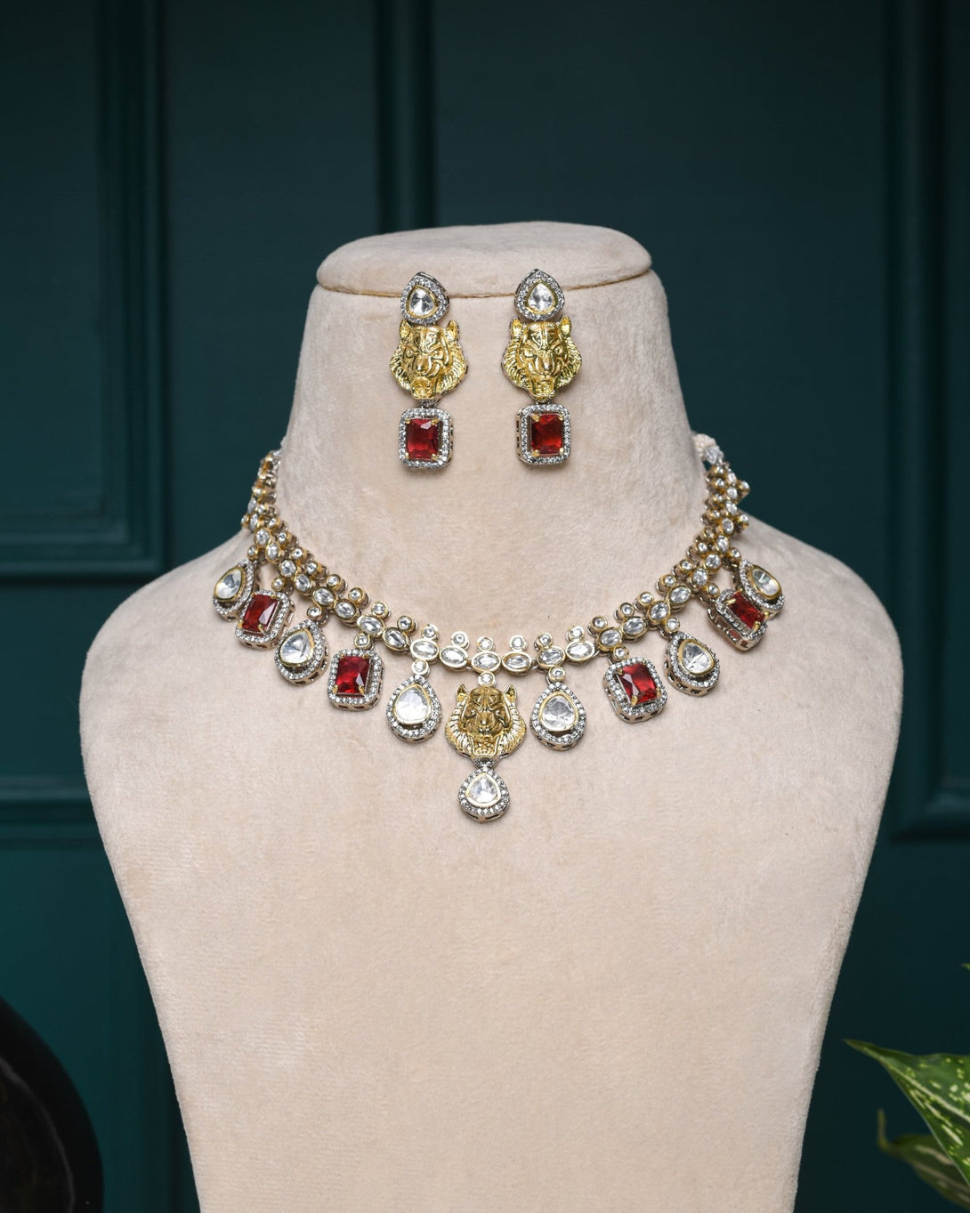 Ruby Radiance: AD Necklace Set - Pirohee by parul sharma