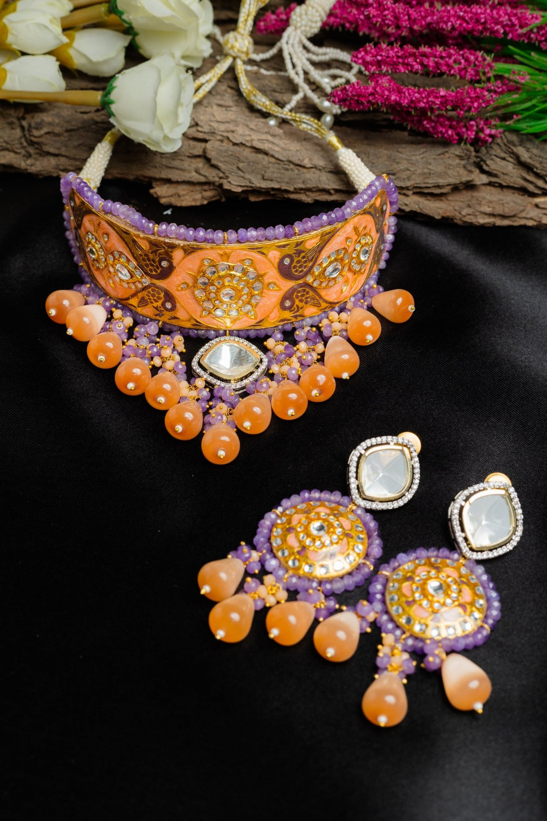 Ruhaniyat Coral Choker Necklace Set - Pirohee by parul sharma