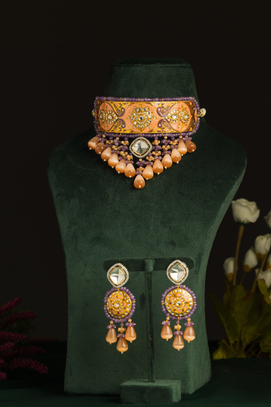 Ruhaniyat Coral Choker Necklace Set - Pirohee by parul sharma