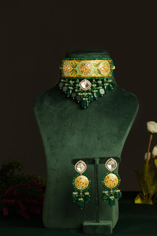 Ruhaniyat Green Choker Necklace Set - Pirohee by parul sharma