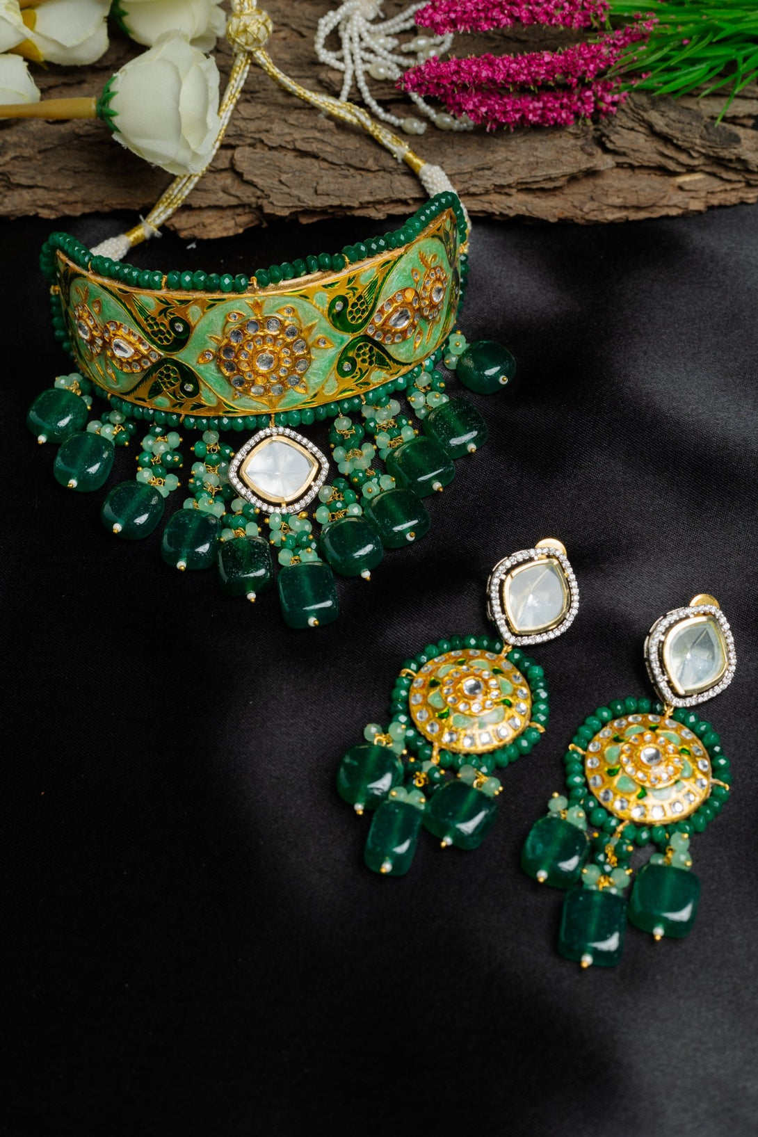 Ruhaniyat Green Choker Necklace Set - Pirohee by parul sharma