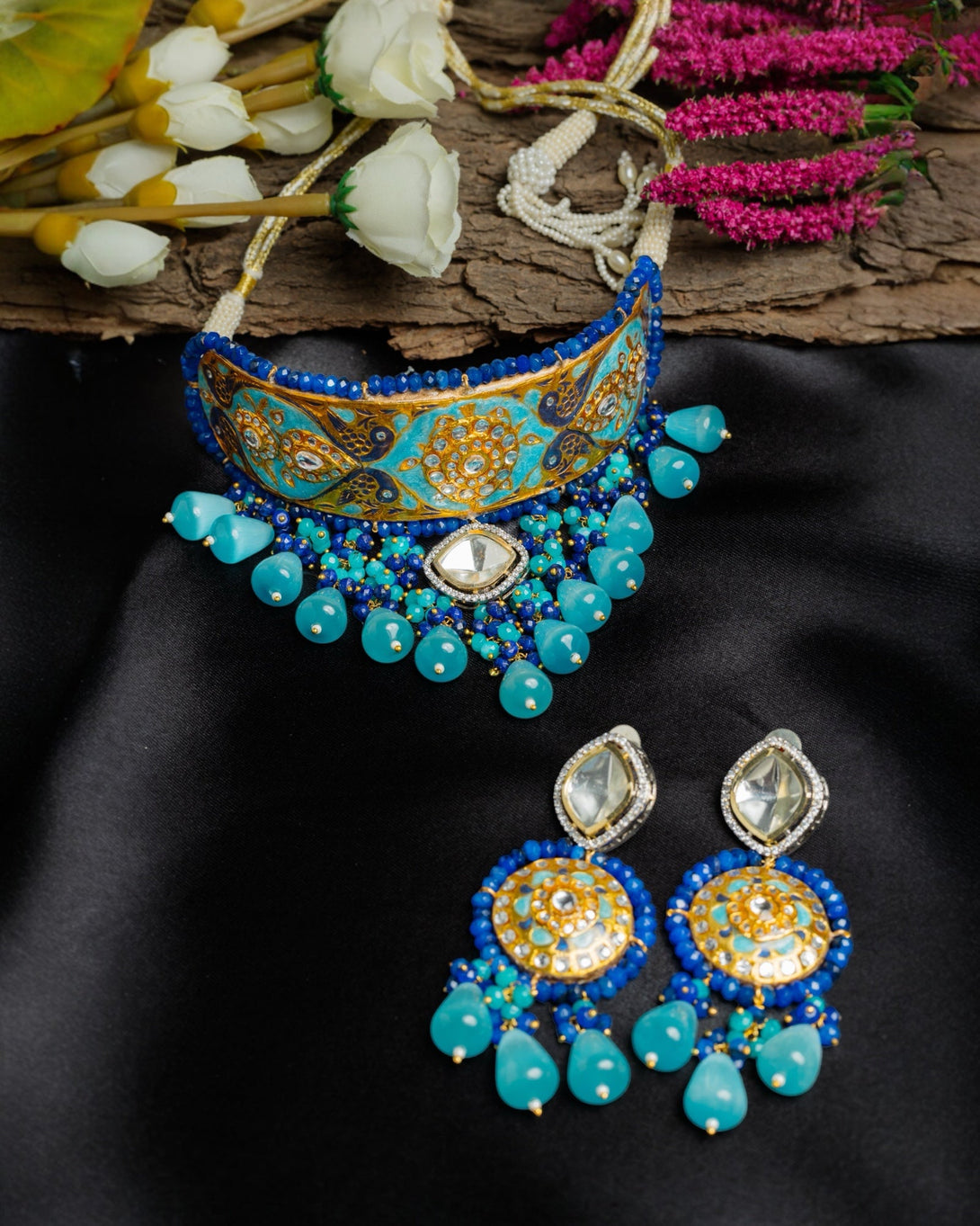 Ruhaniyat Royal Blue Choker Necklce Set - Pirohee by parul sharma