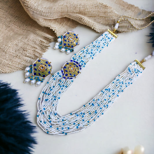 Saira Blue Meenakari Necklace Set - Pirohee by parul sharma