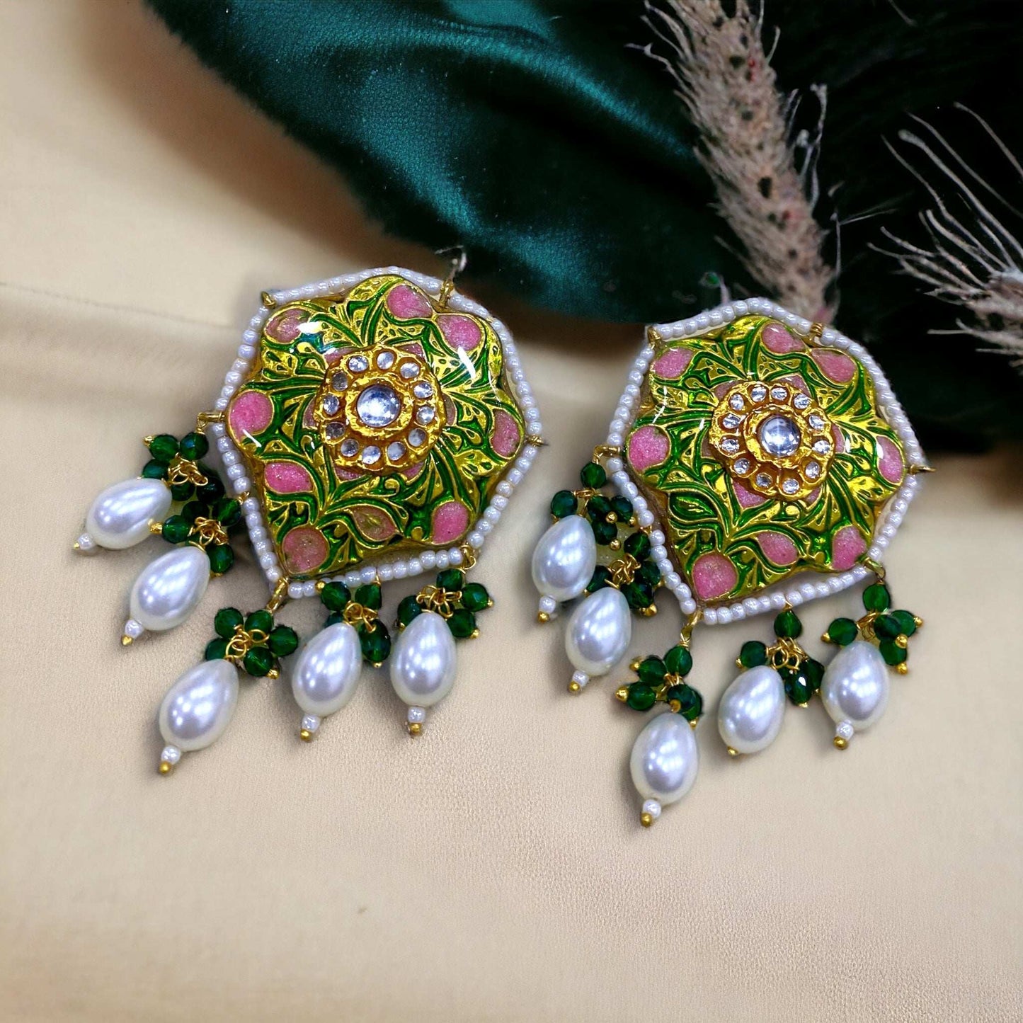 Saira Green Meenakari Necklace Set - Pirohee by parul sharma