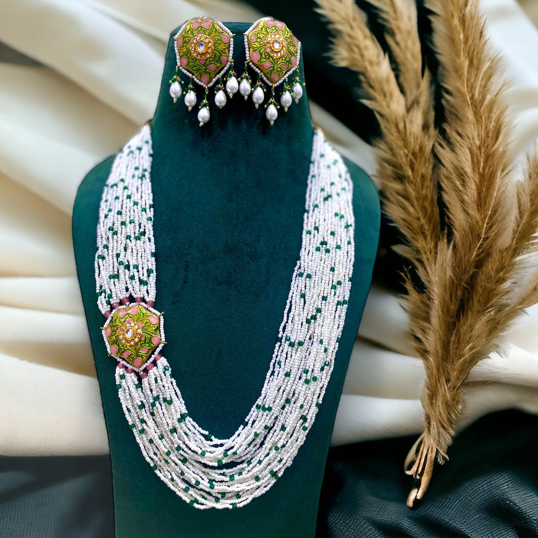 Saira Green Meenakari Necklace Set - Pirohee by parul sharma