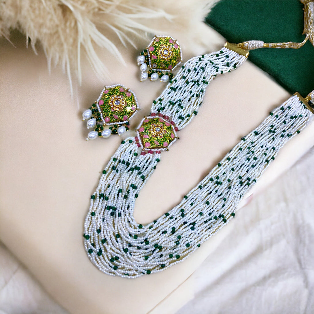 Saira Green Meenakari Necklace Set - Pirohee by parul sharma