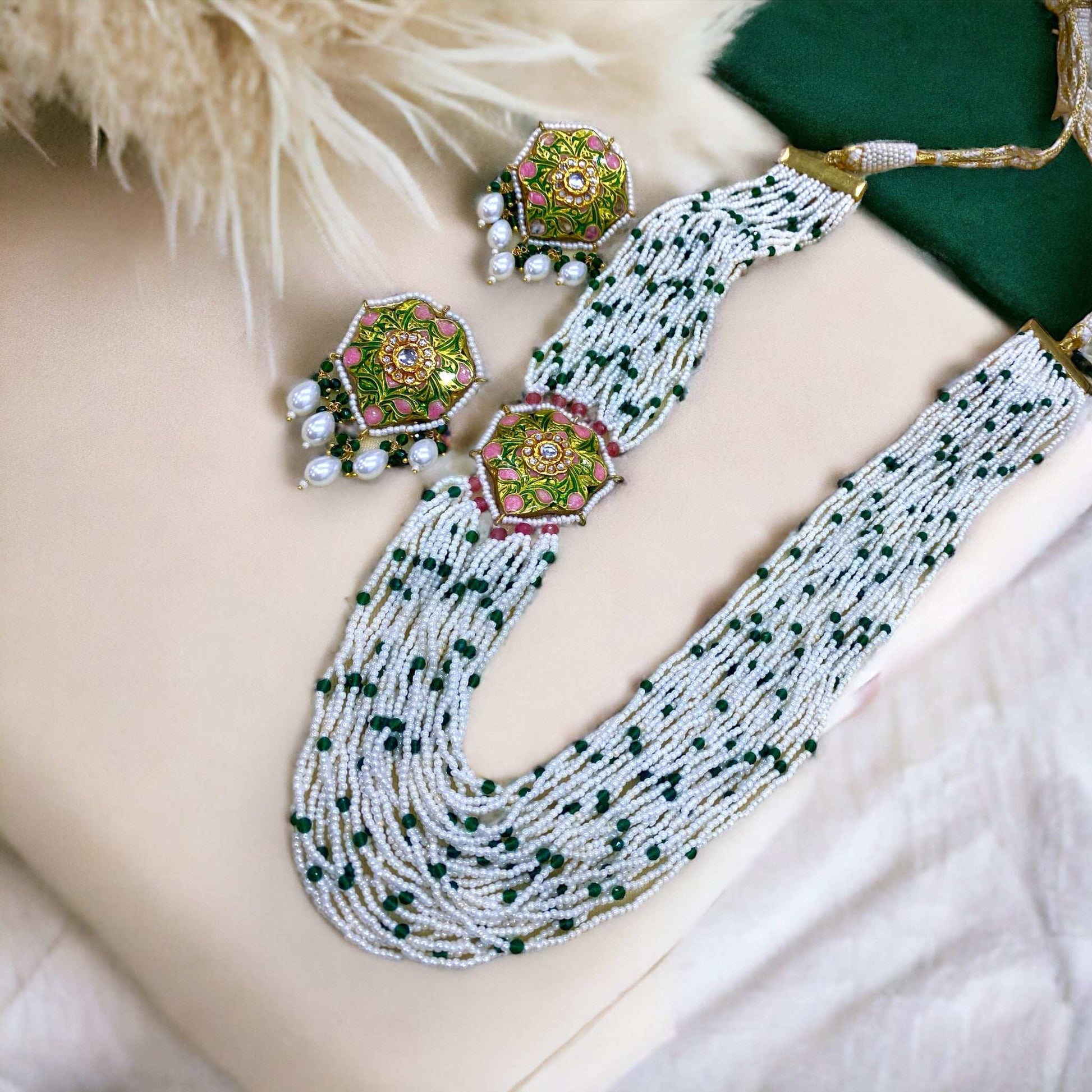 Saira Green Meenakari Necklace Set - Pirohee by parul sharma