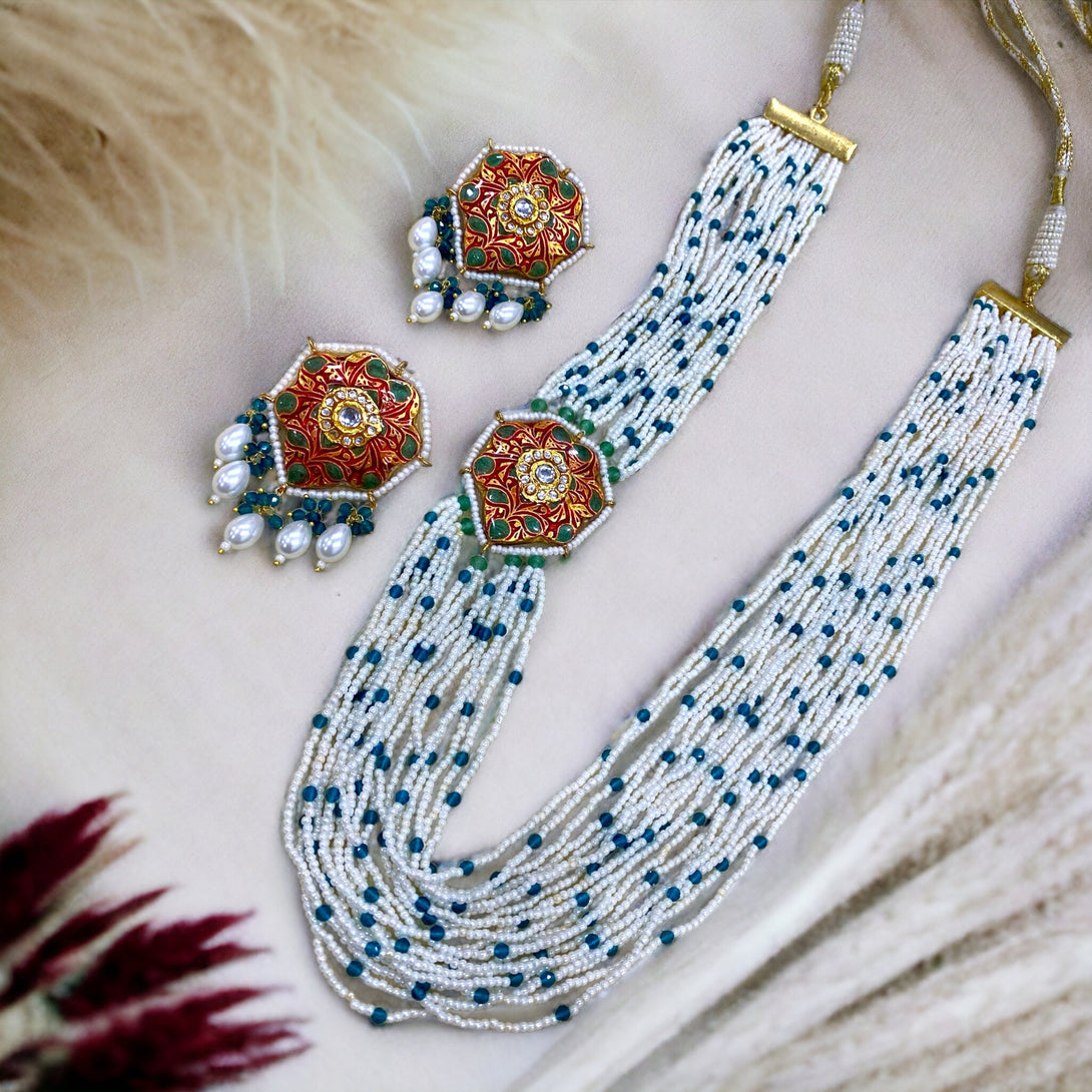 Saira Maroon Meenakari Necklace Set - Pirohee by parul sharma