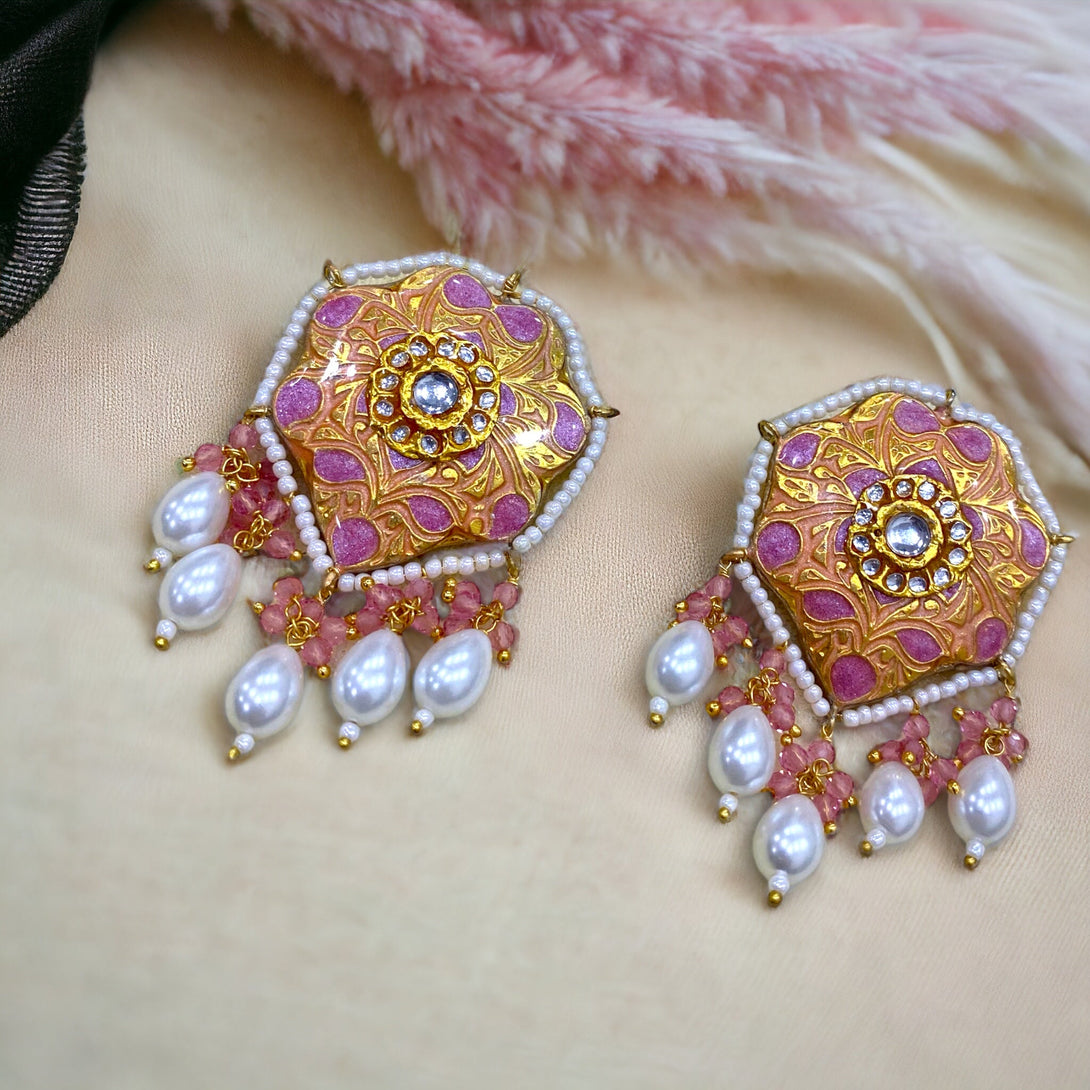 Saira Pink Meenakari Necklace Set - Pirohee by parul sharma