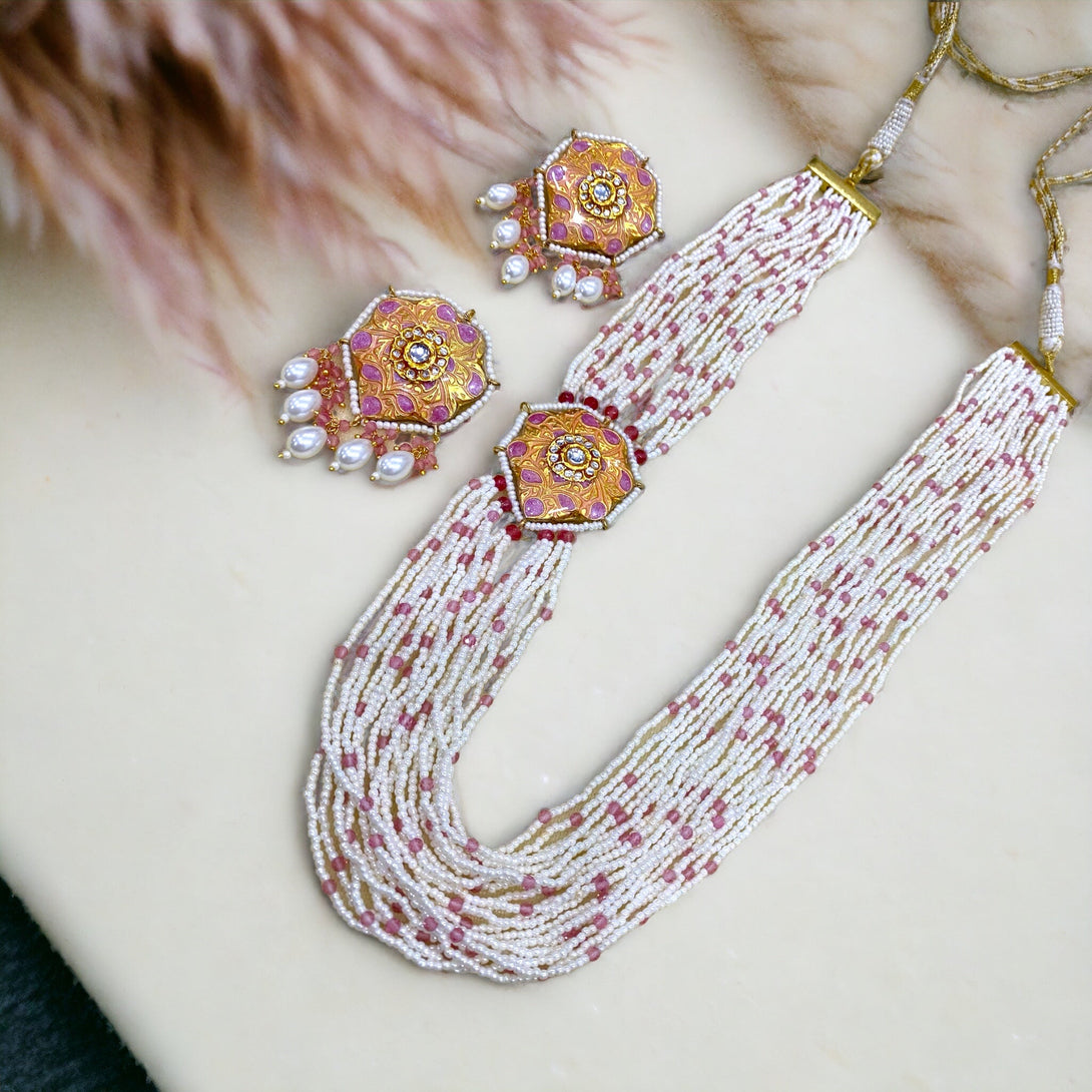 Saira Pink Meenakari Necklace Set - Pirohee by parul sharma