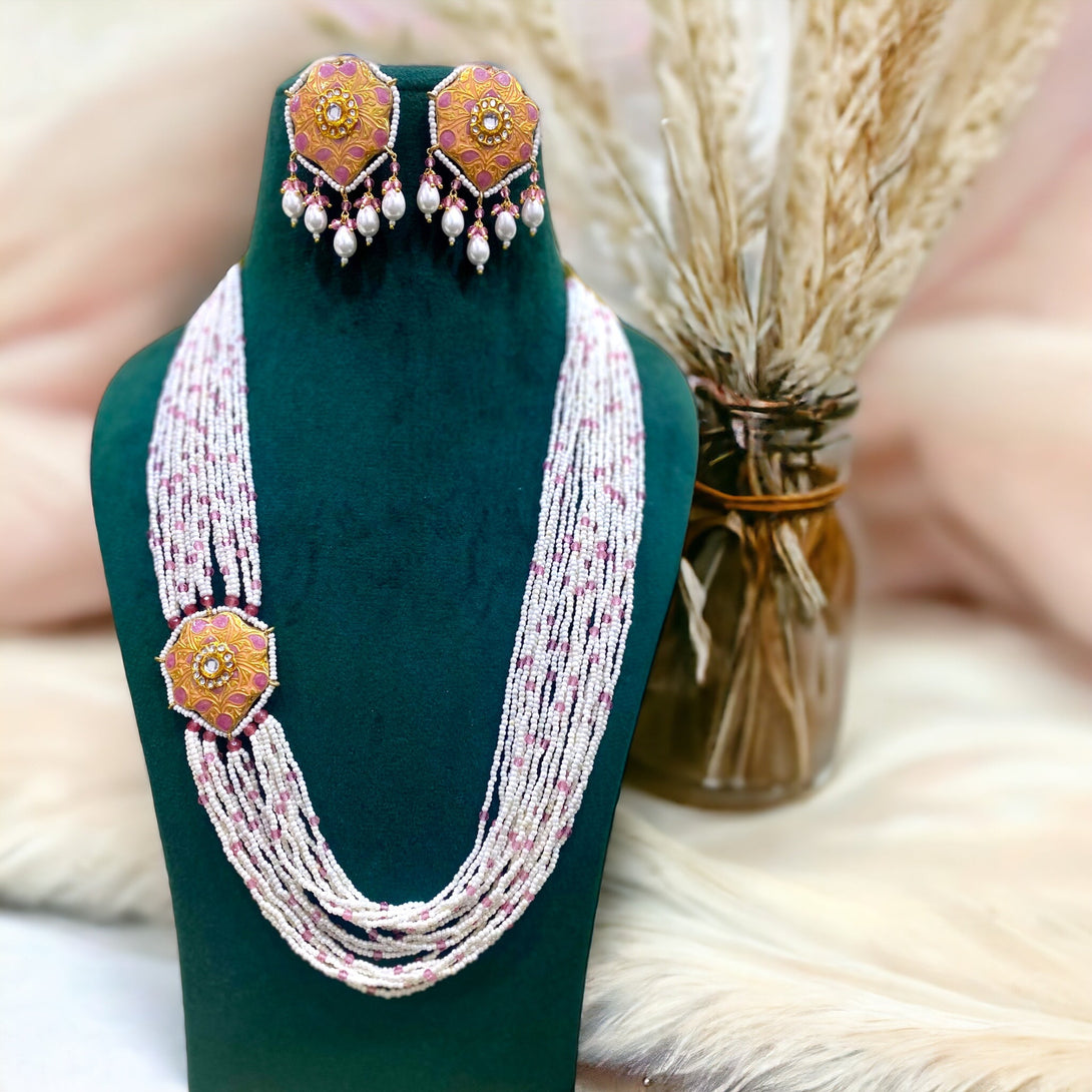 Saira Pink Meenakari Necklace Set - Pirohee by parul sharma