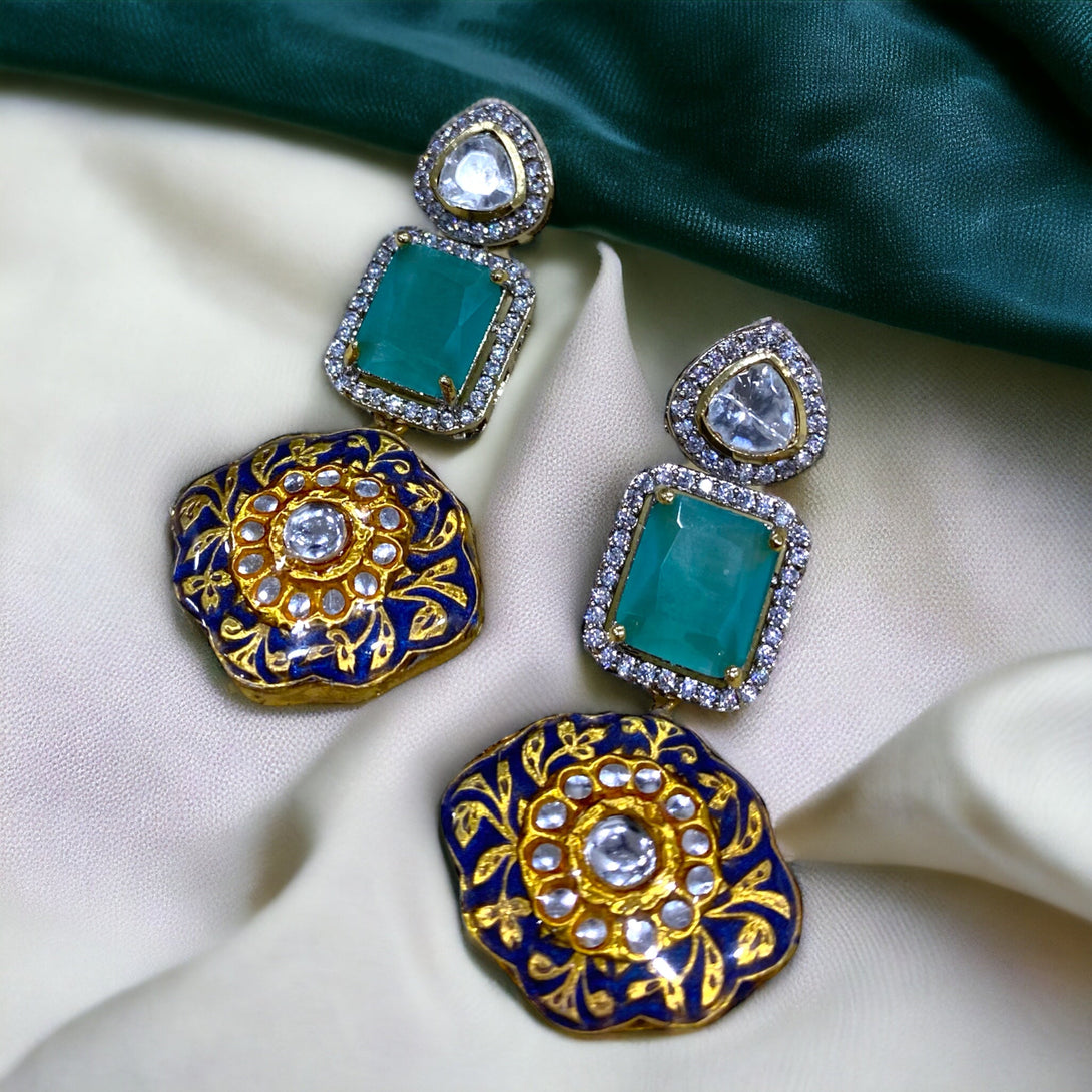 Serena Aquamarine AD & Meenakari Fusion Necklace Set - Pirohee by parul sharma