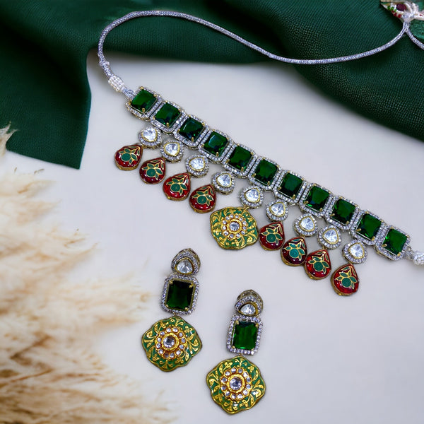 Serena Green AD & Meenakari Fusion Necklace Set - Pirohee by parul sharma