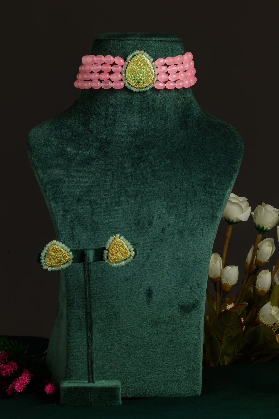 Splendid pink necklace set - Pirohee by parul sharma