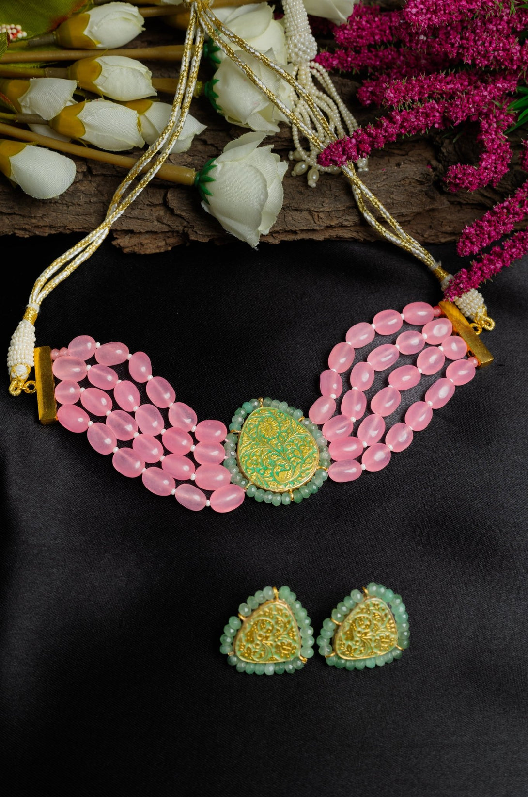 Splendid pink necklace set - Pirohee by parul sharma