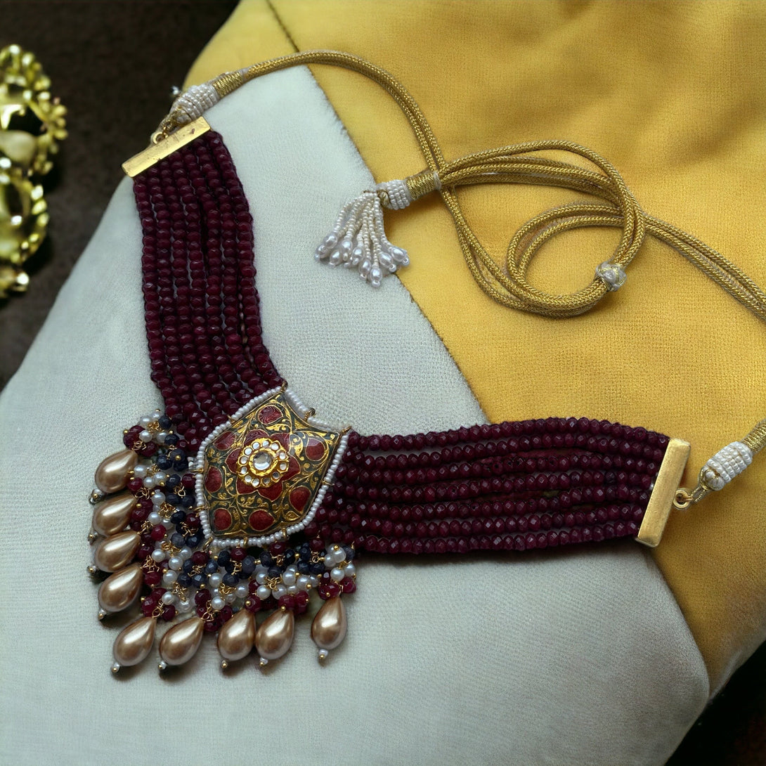 Uzma Maroon Meenakari Necklace Set - Pirohee by parul sharma