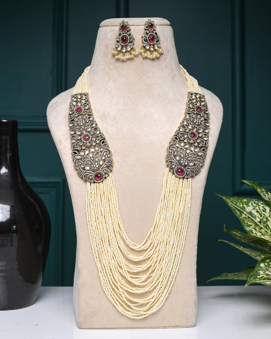 Velvet Elegance: Maroon Victorian Necklace Set - Pirohee by parul sharma