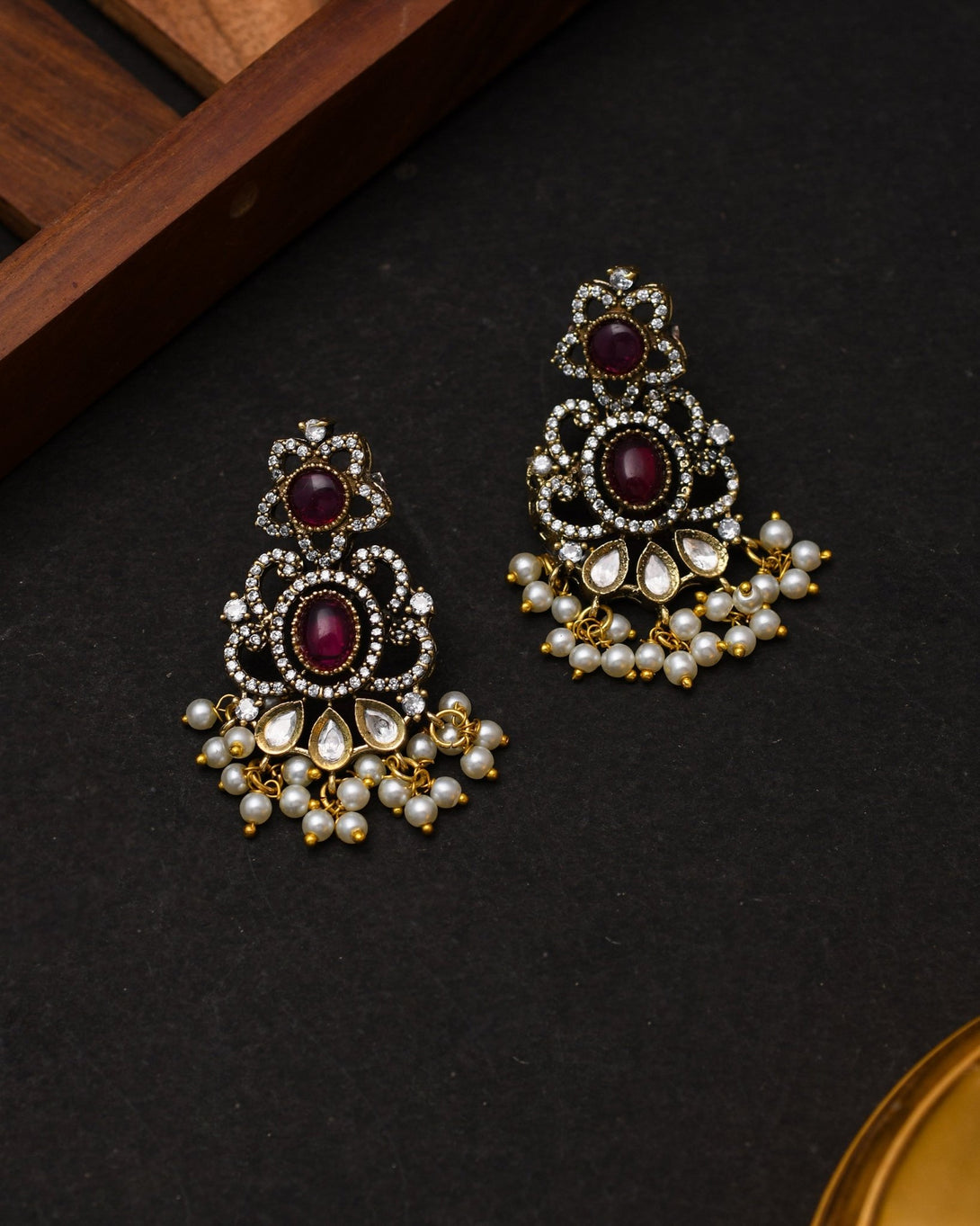 Velvet Elegance: Maroon Victorian Necklace Set - Pirohee by parul sharma