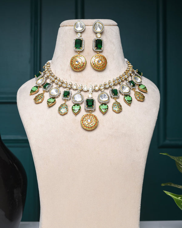 Zaina Emerald Green Fusion Necklace Set - Pirohee by parul sharma