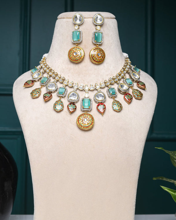 Zaina Turquoise Fusion Necklace Set - Pirohee by parul sharma